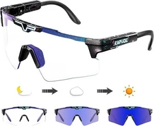KAPVOE Photochromic Cycling Glasses Sports Sunglasses Mountain Bike Gasses Clear