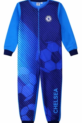Jungen Chelsea Einteiler Größe 7-14 Jahre Langarm Fußball All-in-One Schlafanzug blau