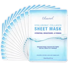 Ebanel 15 Pack Collagen Peptide Hydrating Face Masks, Instant Brightening Firmin