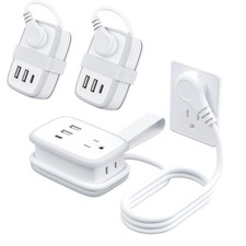2X US Travel Flat Plug Power Strip AC 2 Outlets3 USB Ports W/ 3FT Extension Cord
