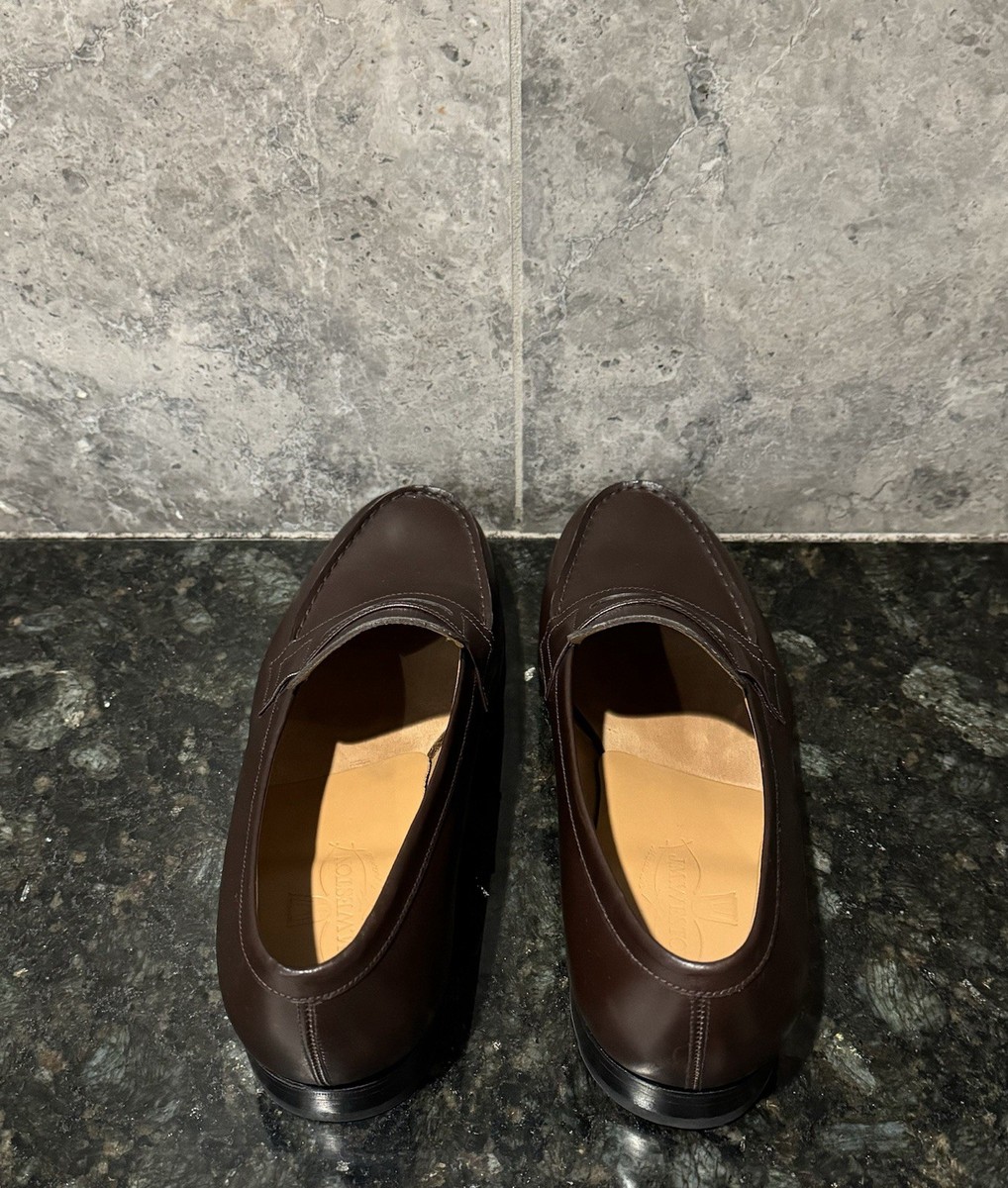 J.M. WESTON Men's 180 Leather Penny Loafers Dark Brown Boxcalf 7 D