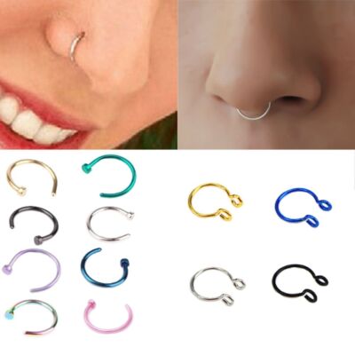 U Shaped Hoop Rings Stainless Steel Septum Fake Nose Piercing Ring  Jewelry 2PC
