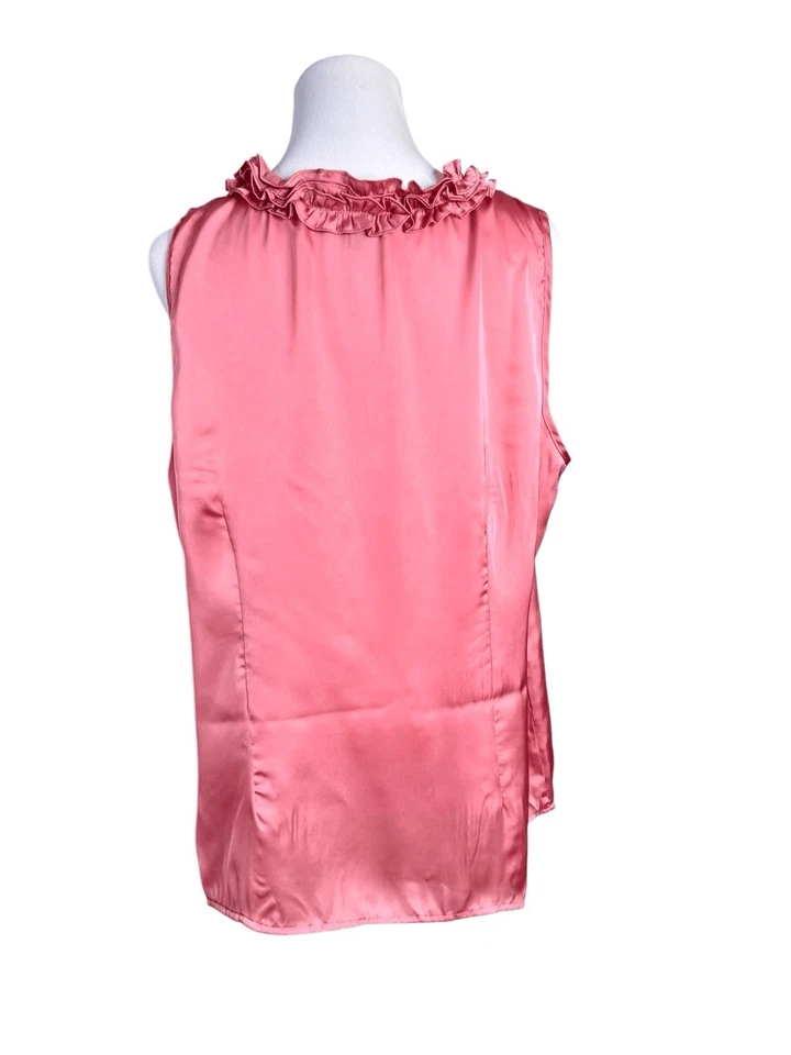 Blusa Elementz Rosa con Volantes Cuello en V Sin Mangas Talla XL Moderna Fluida Top Foto 3 de 4