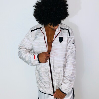 PUMA Ferrari Vintage Super Windbreaker Jacket White Red Nylon