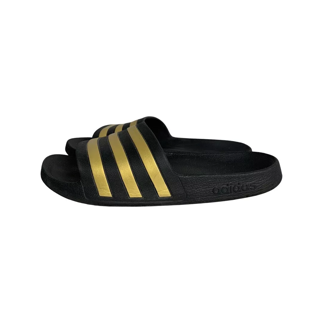 Monumentaal Effectiviteit profiel ADIDAS Adilette Slides Sandals Men's Black Gold Beach Flip Flops Size 11 |  eBay