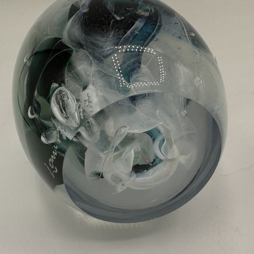 Studio Art Glass Egg Paperweight Signed Vintage 90s Multicolor Blue Green White - Picture 5 of 12