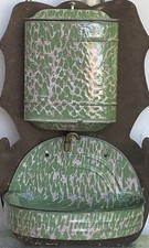 ANTIQUE FRENCH GRANITEWARE GREEN PINK FOUNTAIN LAVABO END OF THE DAY PATTERN