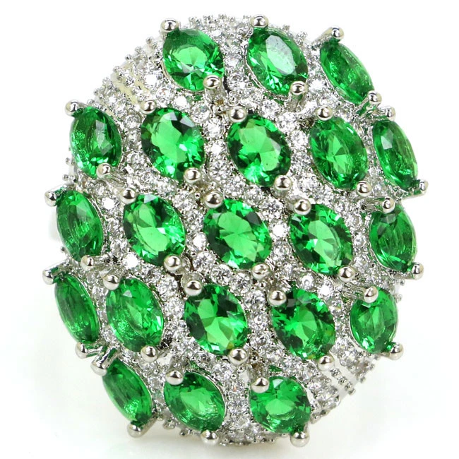 Anello Di Argento Sterling Con Smeraldo E Zircone Bianco - Immagine 2 di 2