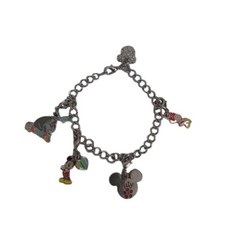 Disney Mickey and Minnie Silver Toned Curb Link July Birth Month Charm Bracelet