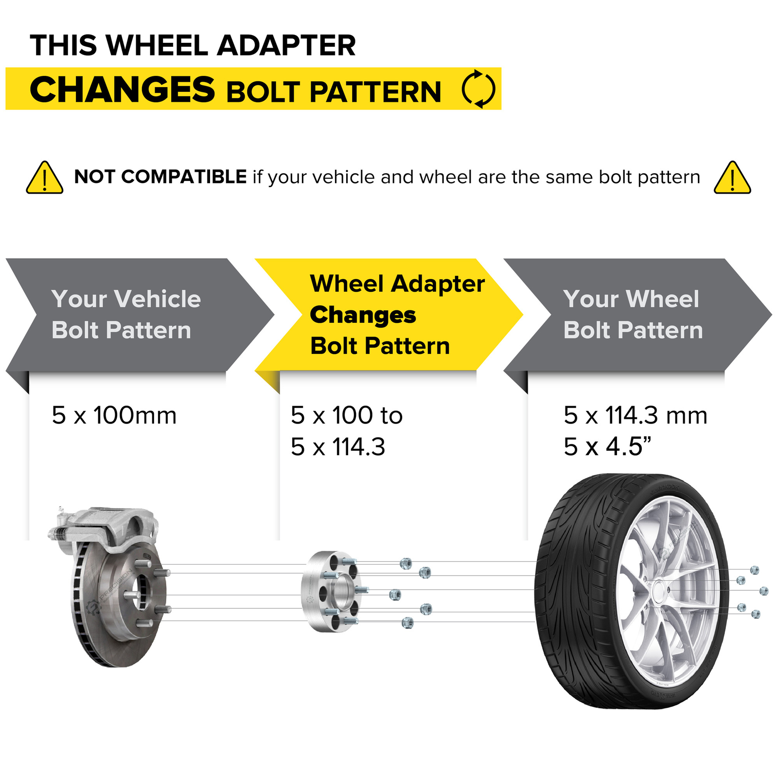 4pc 25mm (1") 5x100 to 5x114.3 HUBCENTRIC Wheel Adapters Spacers 56