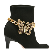 Women Gold Metal Chain Boot Bracelet Shoe Big Butterfly Charm Fall Winter Anklet