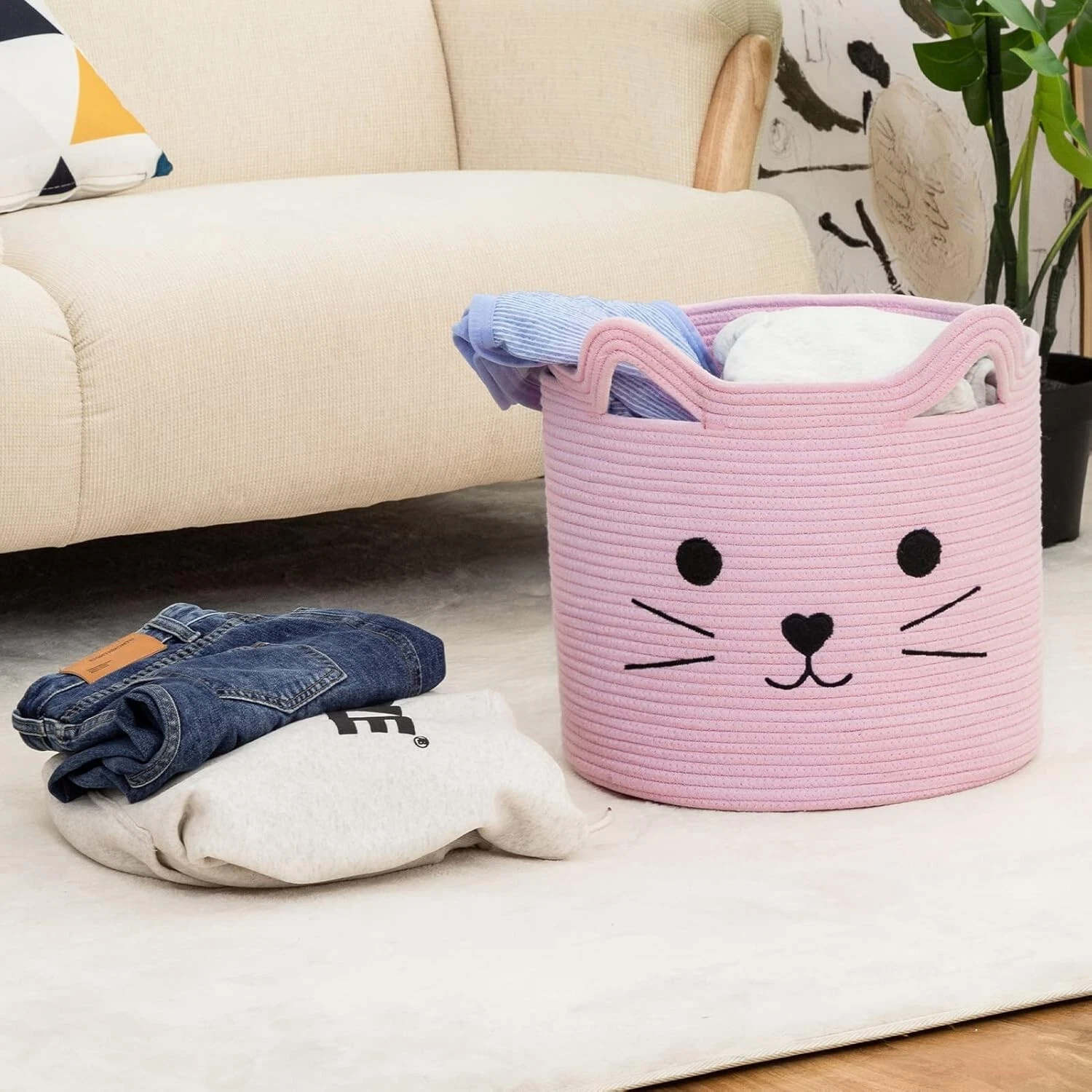 Large Cat Storage Basket Cotton Rope Jute Gift Shower Toy Baby Tote FREESHIP