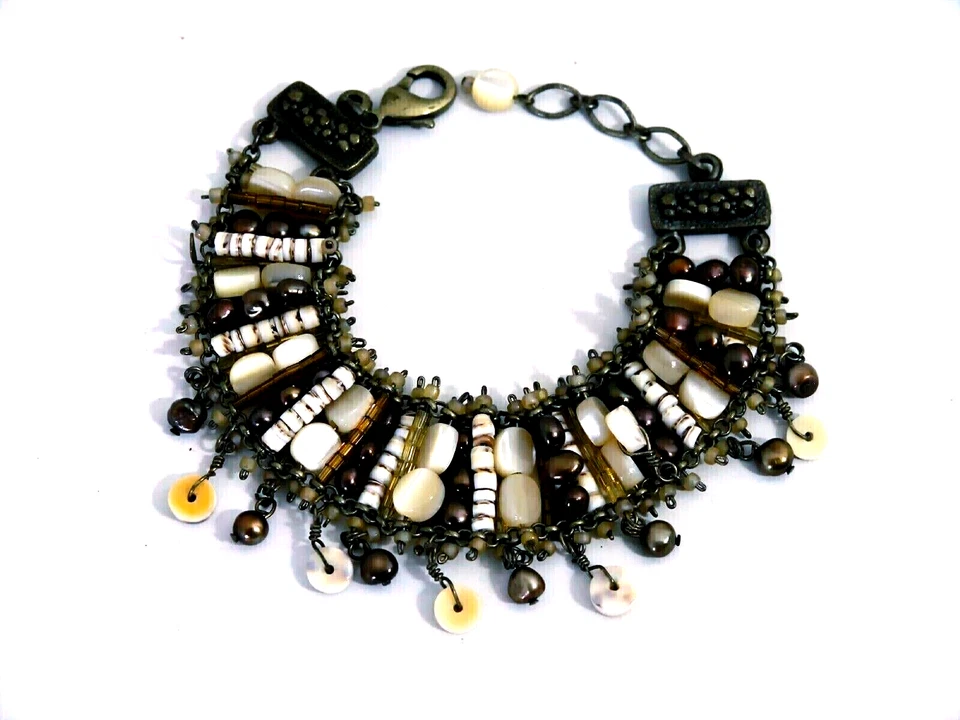 Nature Woman Bracialet Natürliche Stones/Mother Of Perlen / Bernstein W Pendands - Bild 3 von 3