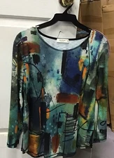 Jess & Jane shirt Serenade blue black Large & plus size 1x PS3-1740