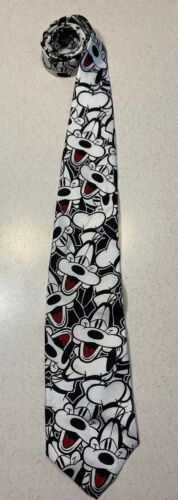 Mens Disney Character Tie Goofy White Black Red 4 X 57.5” 100% Silk Balancie Inc - Picture 1 of 4