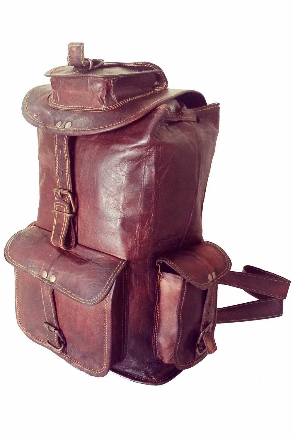 Genuine 25" Leather Large Men's Vintage Backpack Travel Rucksack Laptop Gym Bag