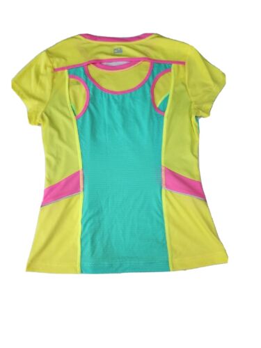Fila Neon Yellow Pink Green Colorblock Biking Tank Top W/Zipped pocket Sz L EUC - Picture 4 of 9
