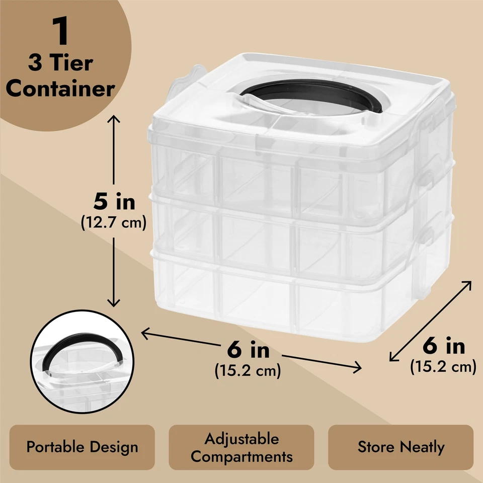 3 Tier Stackable Storage Containers, Adjustable Plastic Box Bead Storage, 6x6x5" - Image 4 of 4