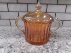 Federal Depression Glass Sugar Bowl/Candy Dish, Optic Paneled, Amber, 3.4" x 4"