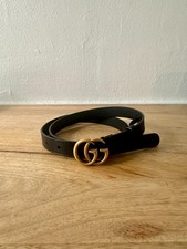 Gucci GG Marmont Thin Leather Belt Gold Double G Buckle Black Size 80/32