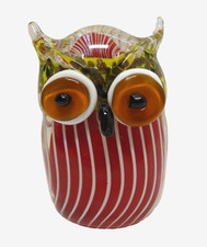 VINTAGE ZIBO OWL ART GLASS STRIPED COLOURFUL MID-CENTURY STUDIO SCULPTURE