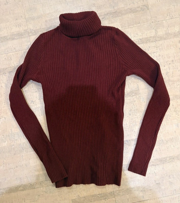 Made in Italy Damen Rippenstrick Rollkragenpullover bordeauxrot Einheitsgröße