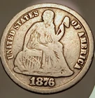 1876 cc Seated Liberty Dime 90% Silver Coin #517