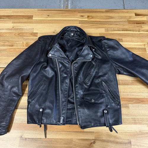 Vintage 80s Schott NYC Perfecto 125 Leather Motorcycle Jacket Black Size 40