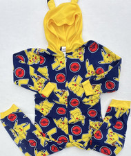 Pok mon Pikachu Fleece Hooded Zip One-Piece Sleeper Pajamas S 6/7 Blue
