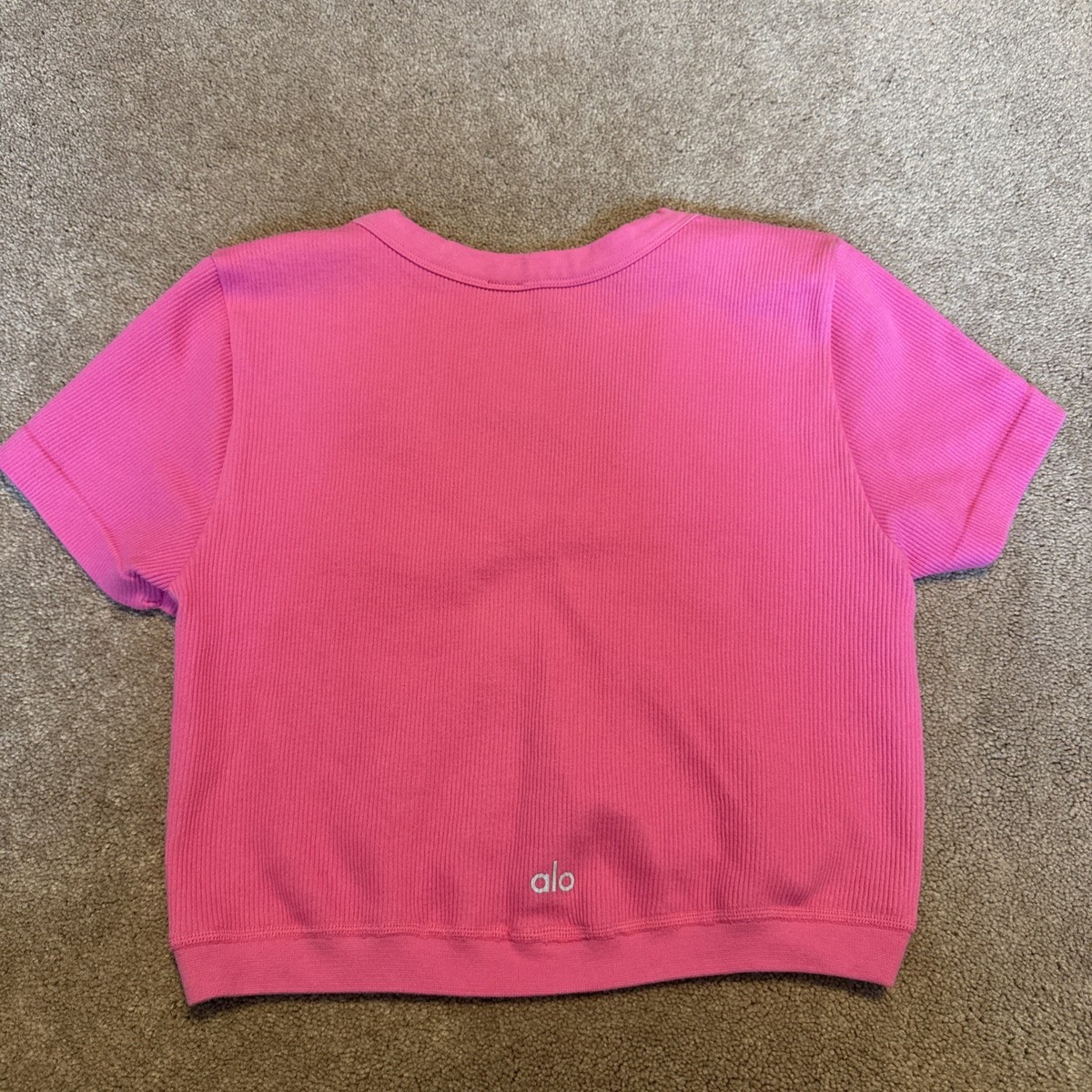 Alo Yoga Seamless Ribbed Crop Serene Short Sleeve Top Shirt Medium