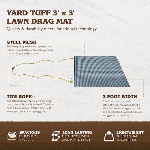 YARD TUFF ATV/UTV 3 piedi x 3 piedi zincato livellamento superficie campo tappetino trascinamento - Foto 5 di 8