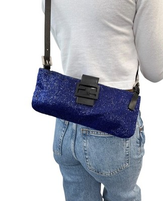 FENDI Vintage FF Logo Beads Mamma Baguette Crossbody Shoulder Bag