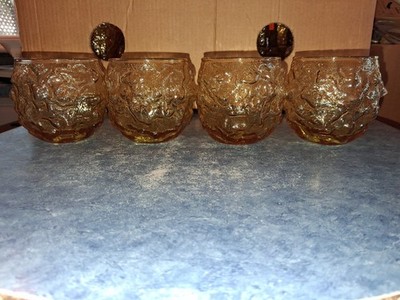 1960s Anchor Hocking Glasses 4oz Set/4 Golden Honey Lido Milano Roly Poly Clean!