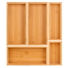 bamboo drawer organizer Set,expandable drawer dividers,wooden storage organiz...