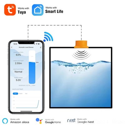 Smart WiFi Ultrasonic Liquid Level Sensor Tuya Wireless Water Tank Monitoring