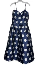 Chi Chi Of London Sz 14 US Dress Tall Navy & White Polka Dot Midi Full Skirt