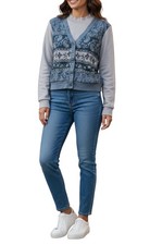 Alfred dunner vintage USA made blue paisley Vest Women’s 80s Long Sleeve Top S