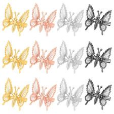 12 PCS Moving Butterfly Clips 3D Metal Gold Silver Black Moving Wings Butterfly