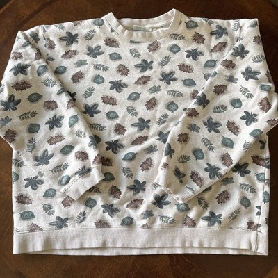 Classic Elements Sweater Leaf Print AOP Womens XL Crewneck Cottage Grandma Core
