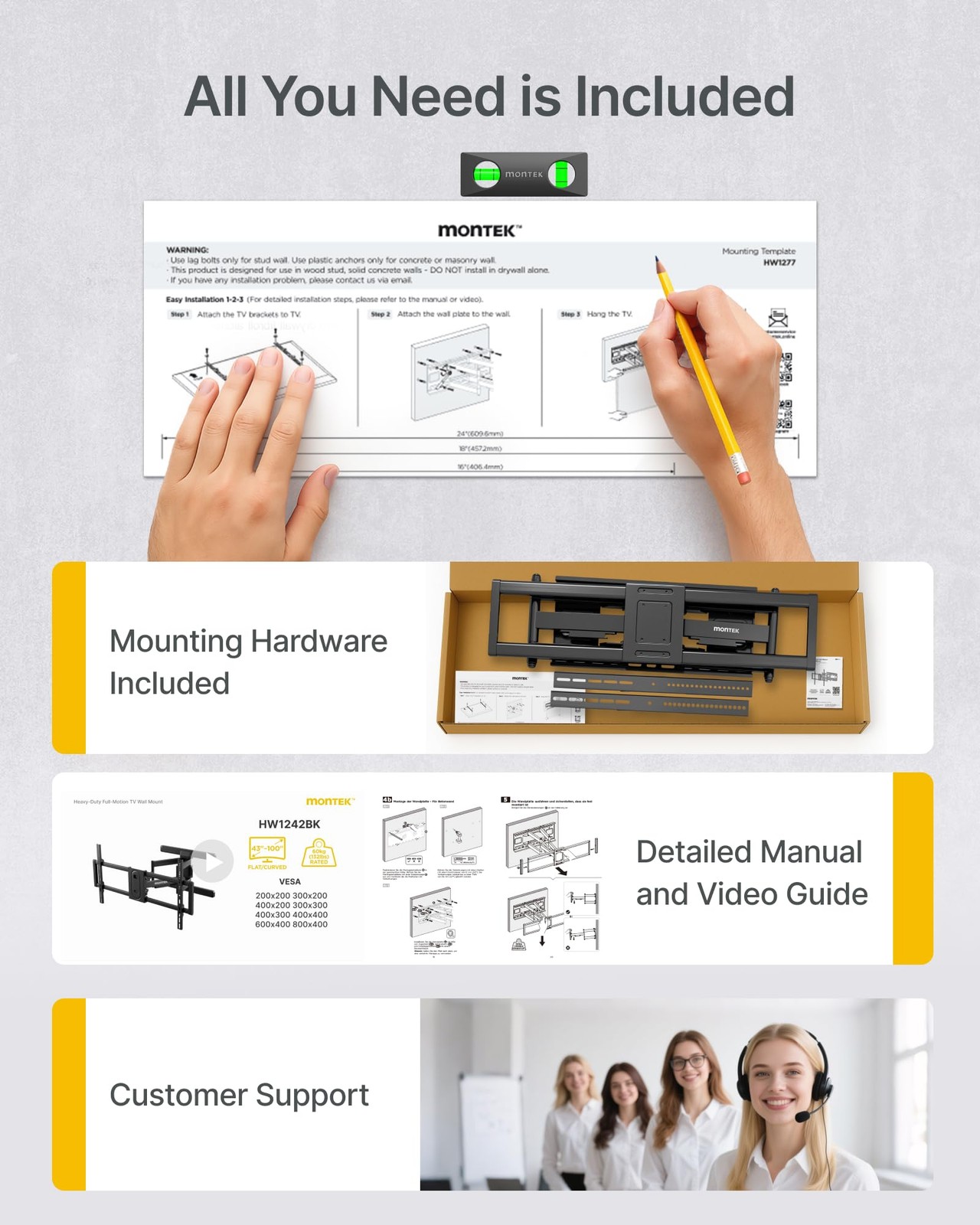 Heavy Duty XXL Full Motion TV Wall Mount for 60-120 inch Extra Large TVs 265lbs