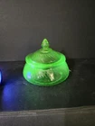 MCM VTG  Anchor Hocking Uranium Glow Swirl Candy Dish Green Depression Glass