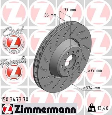 1x ZIMMERMANN Bremsscheibe FORMULA Z 150.3473.70 für BMW E63 E60 E61 ALPINA 5er