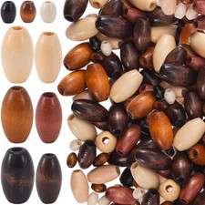 90pcs Oval Wood Beads for Crafts, 3 Sizes, 3 Colors