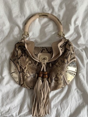 Rare Gucci indy Python Bag Vintage Limited 2006 Pitone Reticolato Bamboo fringe