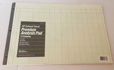  National Brand Premium Analysis Pad 13 Columns 11x16 3/8 49 Sheets 1 Used
