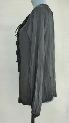 Day Birger et Mikkelsen Black Blouse Top Poet Jabot Satin Pleated Ruffle Size 10 - Picture 6 of 9