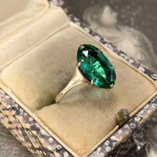 3.00 CT Green Oval Cut CZ Women's Engagement Ring In Solid 925 Sterling Silver