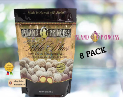 Eight (8) Island Princess Toffee Coated Macadamia Nuts 15 oz each made in Hawaii