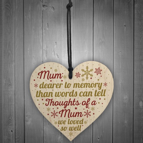 Mum Memorial Christmas Tree Bauble Grave Wooden Hanging Heart Decoration Sign - Picture 2 of 8