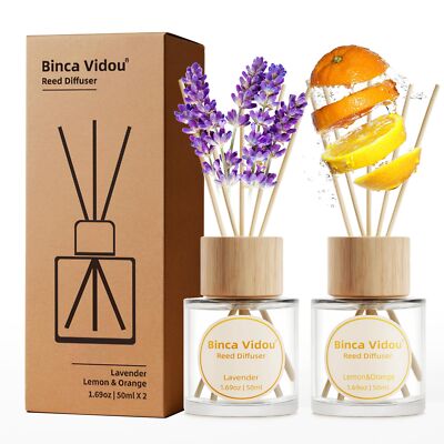 Reed Diffuser Set, Binca Vidou Lavender Orange & Lemon Natural Scent Oil Diff...